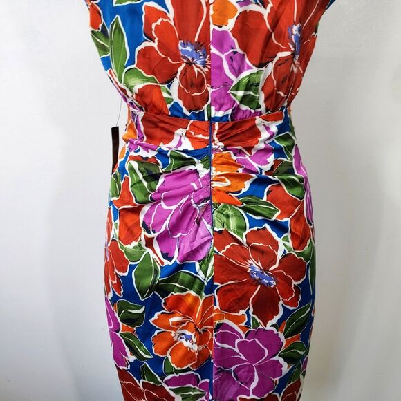 Maggy London Dress Sheath Size 6 Floral Sleeveless Blue Chilli V Neck Party NWT - Picture 9 of 16